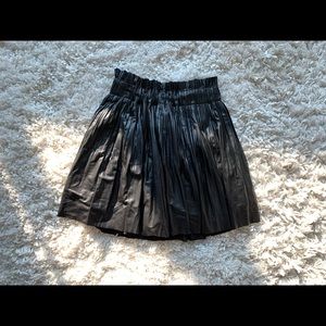 Black Faux Leather Pleated Skirt